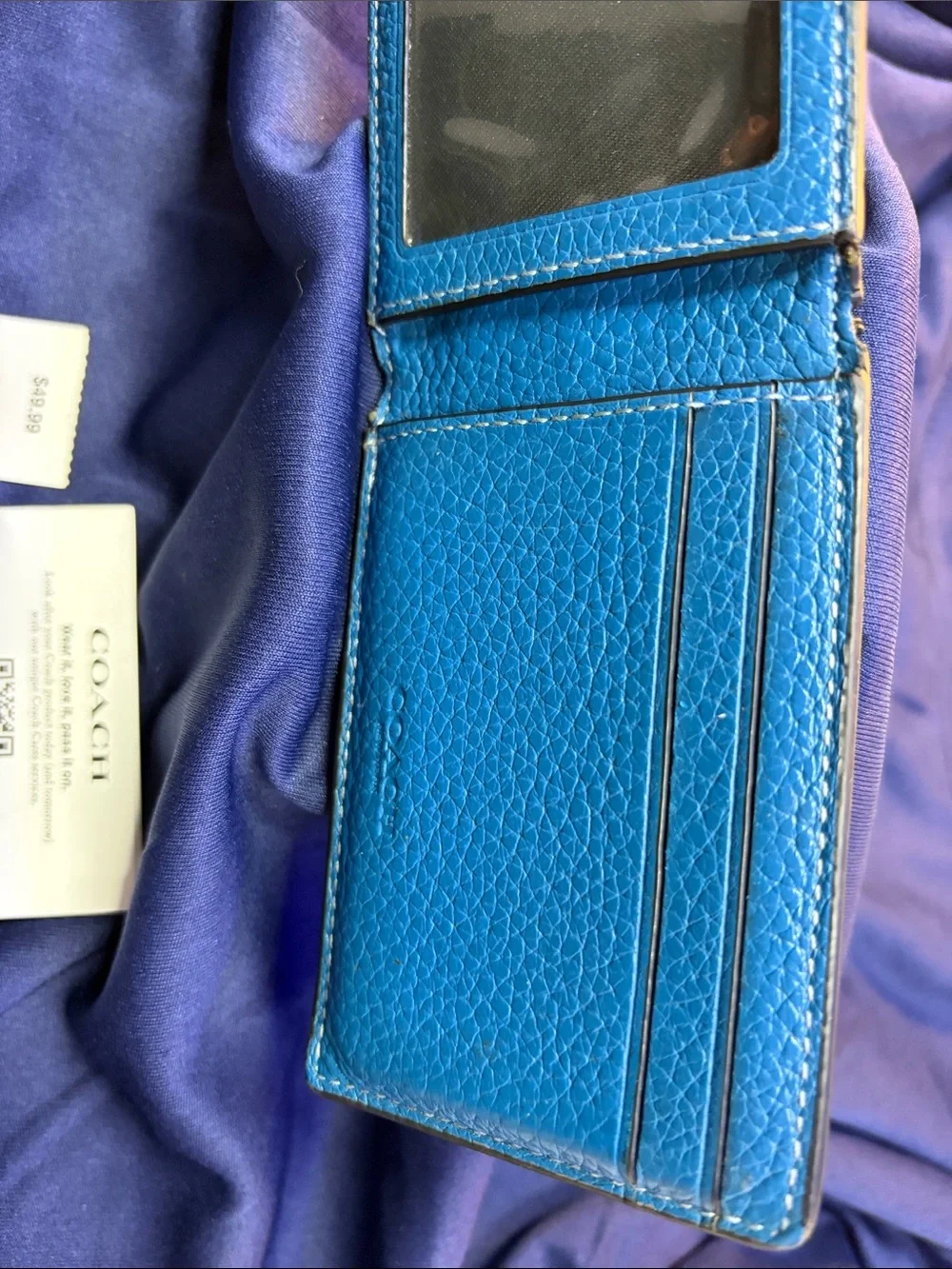 Coach Bright Blue Pebbled Leather ID & Card Holder